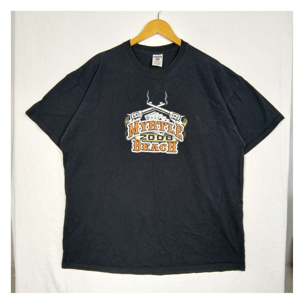 Jerzees Myrtle Beach Bike Week 2008 Graphic T-Shirt Black 2X Skull Biker Y2K
